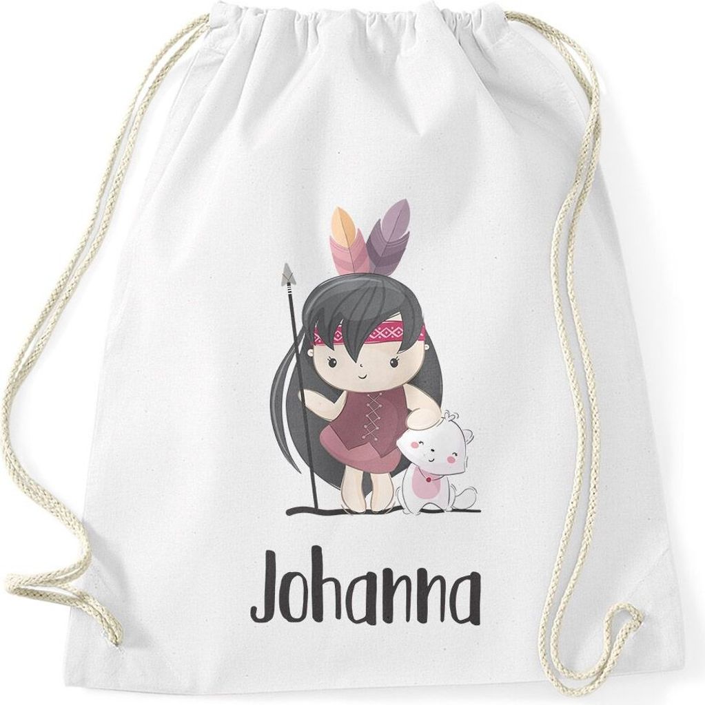 Kinder Turnbeutel personalisiert mit Name Boho Indianerin Namensaufdruck SpecialMe weiß unisize