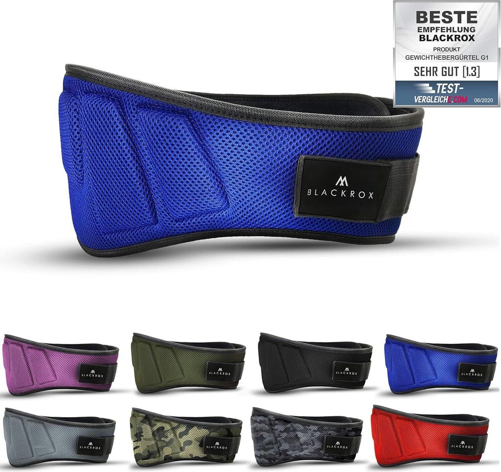 BLACKROX Gewichthebergürtel G1 Vergleichssieger Trainingsgürtel Fitness Gürtel Krafttraining bodybuilding Gewichtheben Powerlifting, Blau, Gr. L