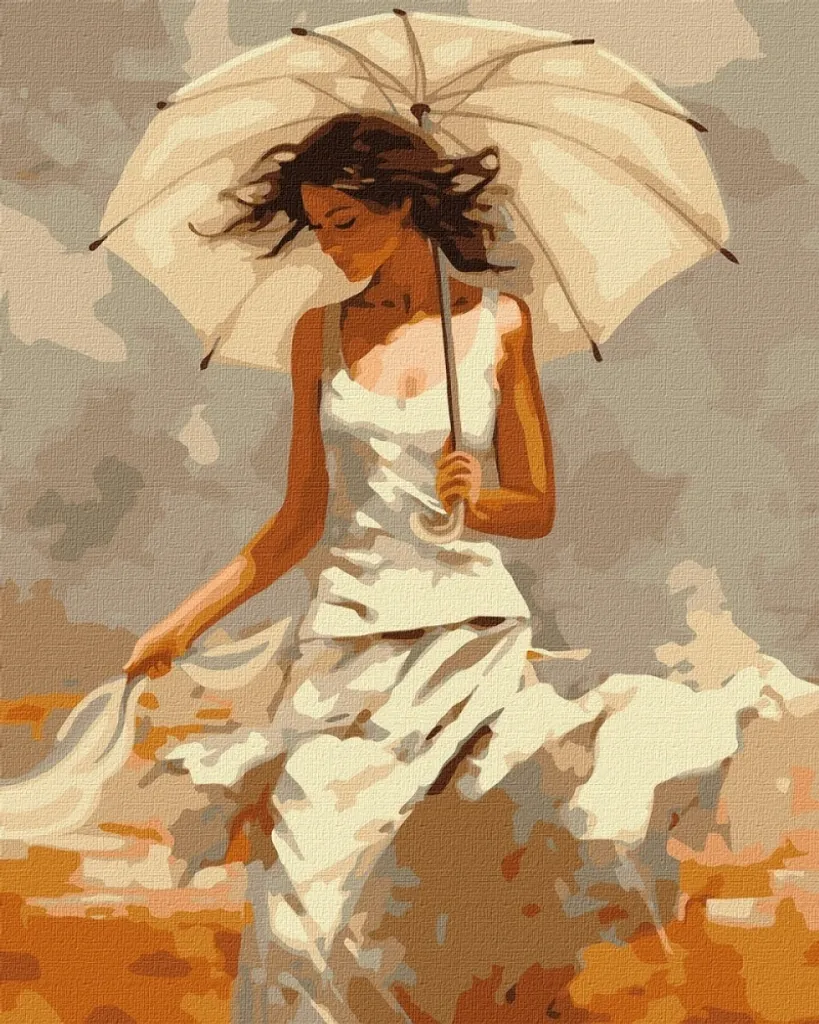 Peinture par numéros Fille avec un parapluie - Toile coton haute qualité