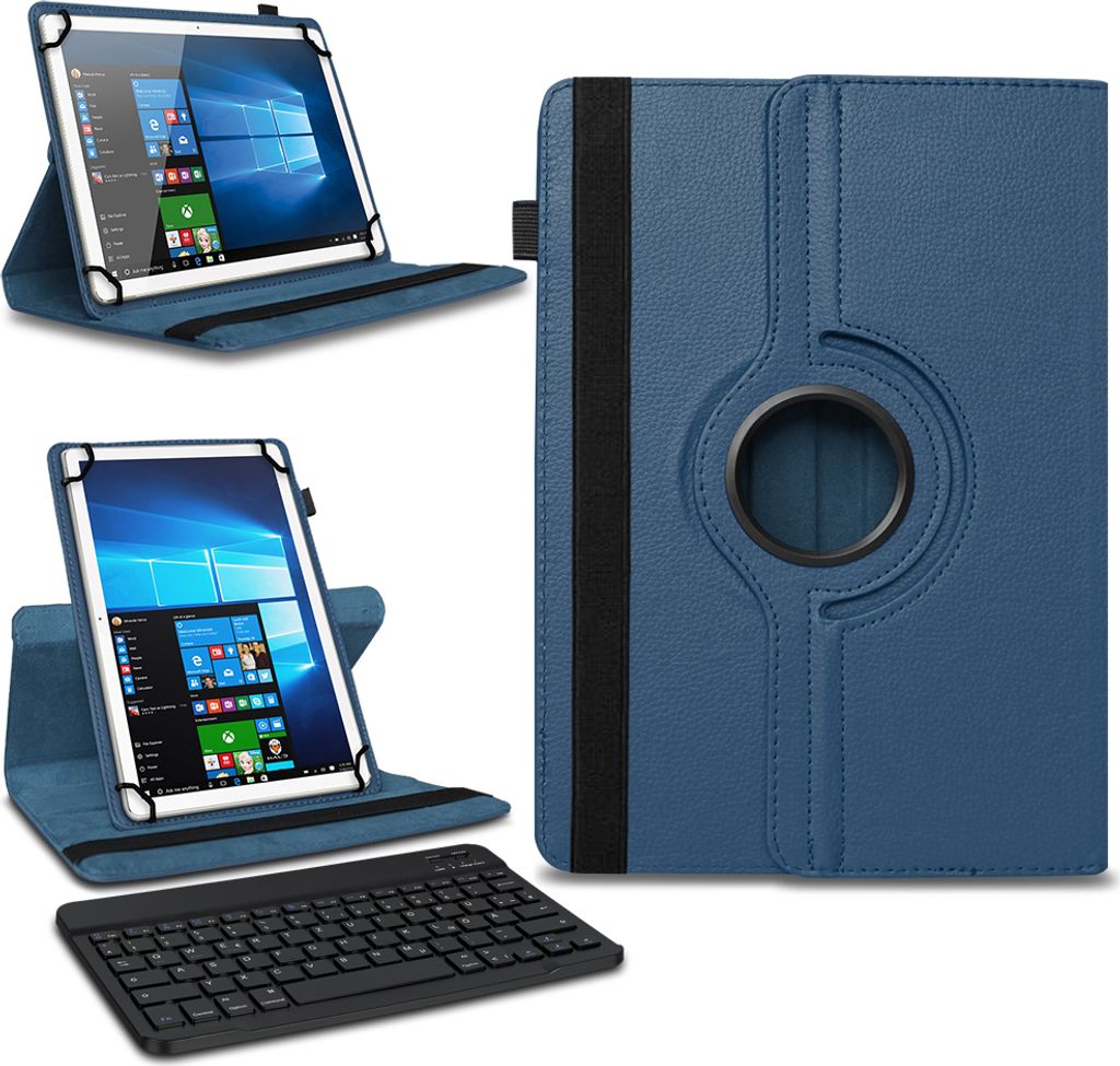 Tablet Tasche Tastatur Hülle für 10 10.1 Zoll Schutzhülle Case Bluetooth DrehbarFarben:Blau