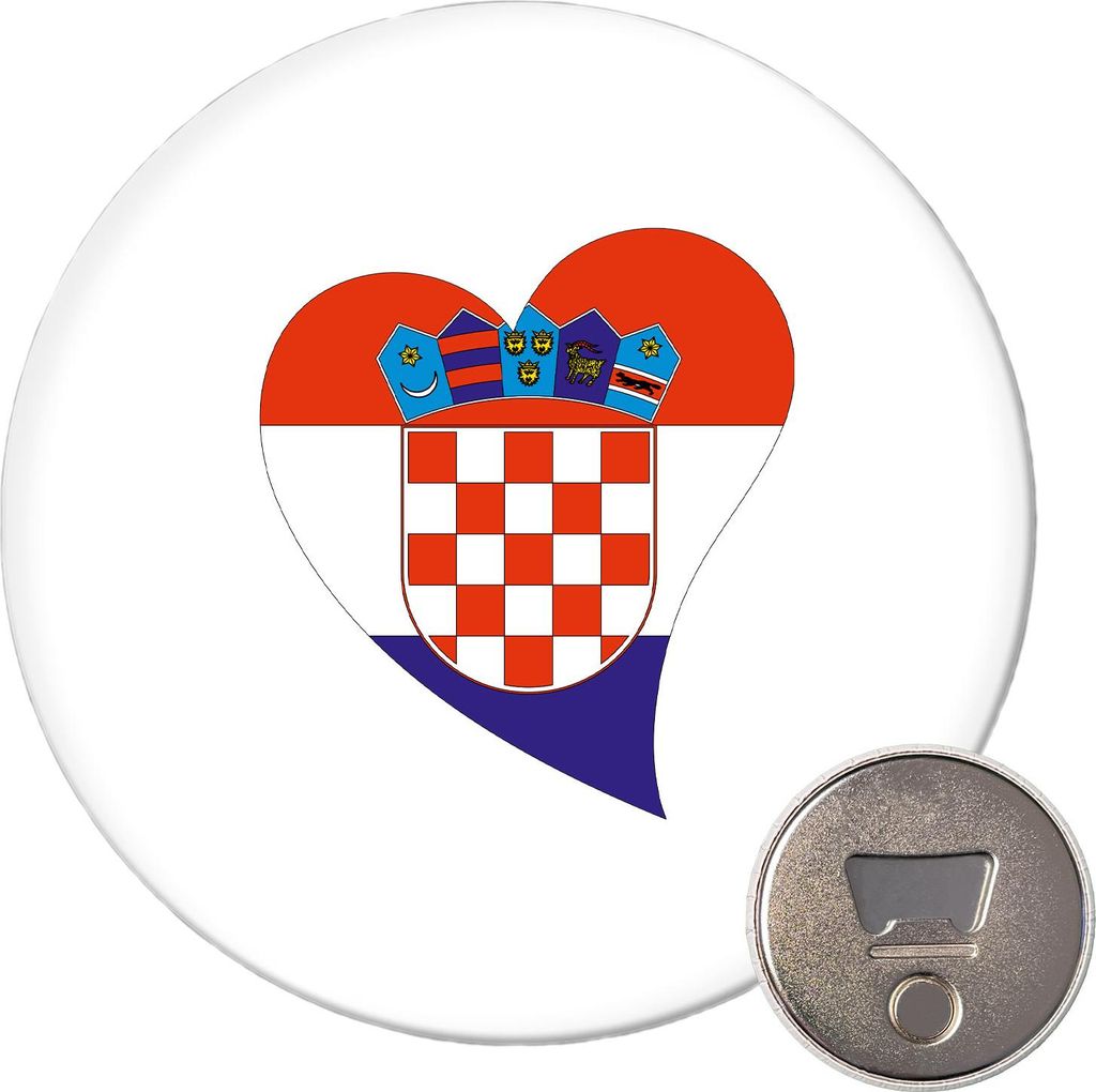 Huuraa Magnet Kroatien Flagge Herz 59mm Kühlschrankmagnet rund Flaschenöffner Geschenkidee