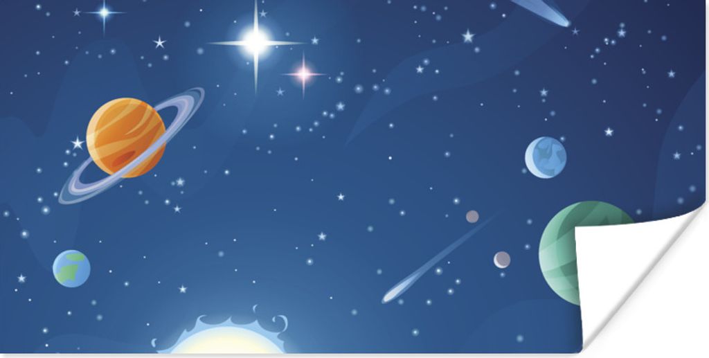 MuchoWow Poster Eine Illustration des mit Planeten gefüllten Weltraums 150x75 cm - ohne Rahmen