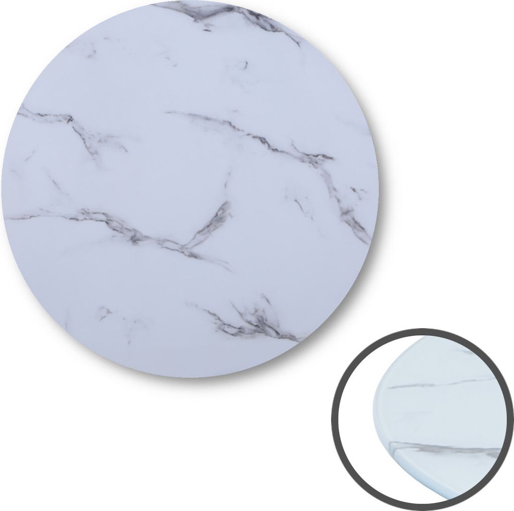 HOOZ Glasplatte als Tischplatte in Ø70cm Facettenschliff, Schutzplatte mit 6mm ESG Sicherheitsglas (Marmoroptik Weiß)