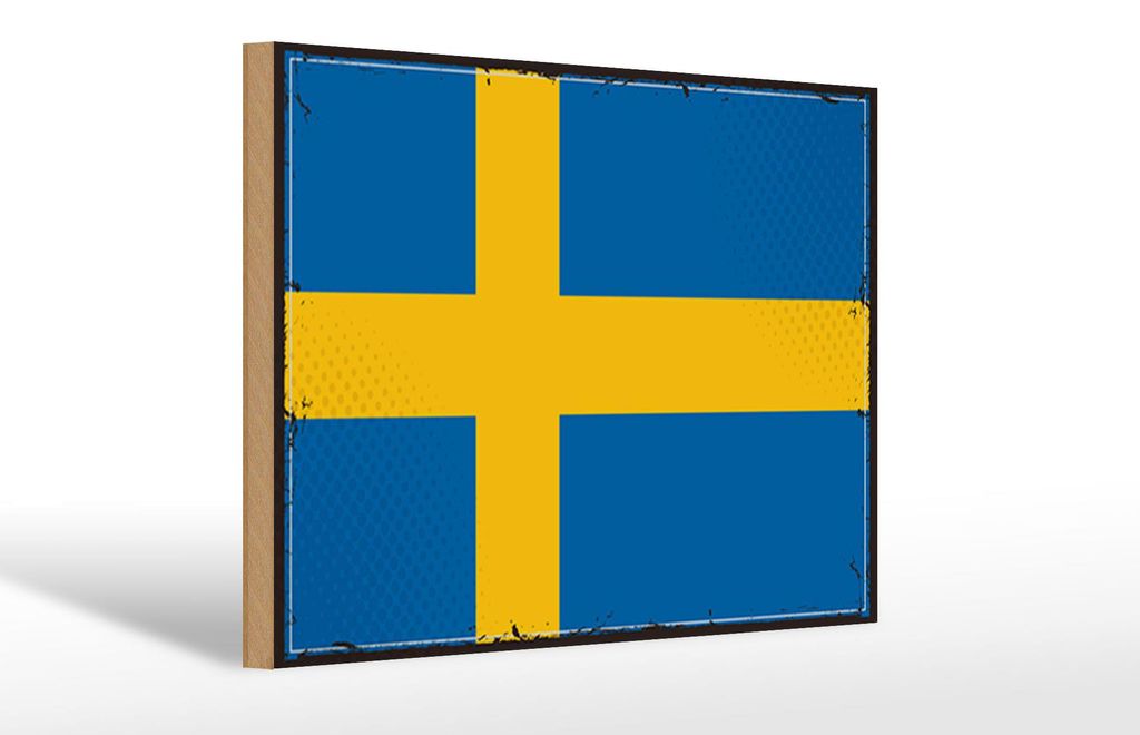 Holzschild Flagge Schwedens 30x20cm Retro Flag of Sweden