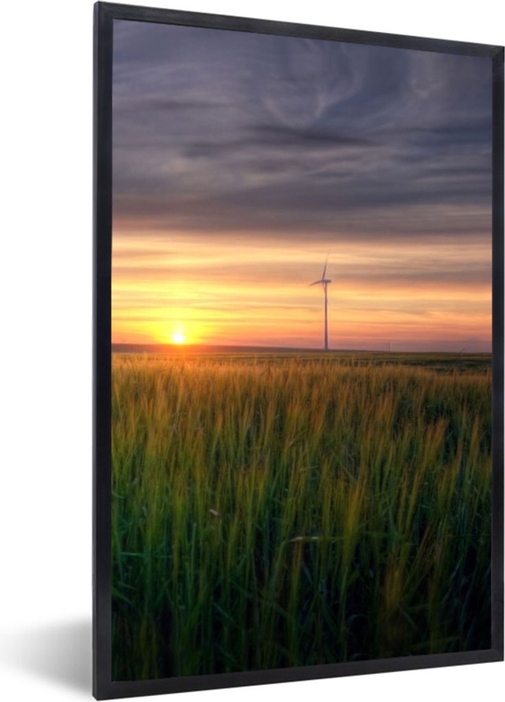 MuchoWow Gerahmtes Poster Windmühle - Sonne - Gras 20x30 cm - Poster mit Schwarzem Bilderrahmen Wandposter Rahmen Foto Bilder - Drucken - Bilder...