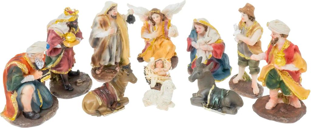 Traditionelles Krippenfiguren-Set - handbemalt, 11-teilig, 10 cm