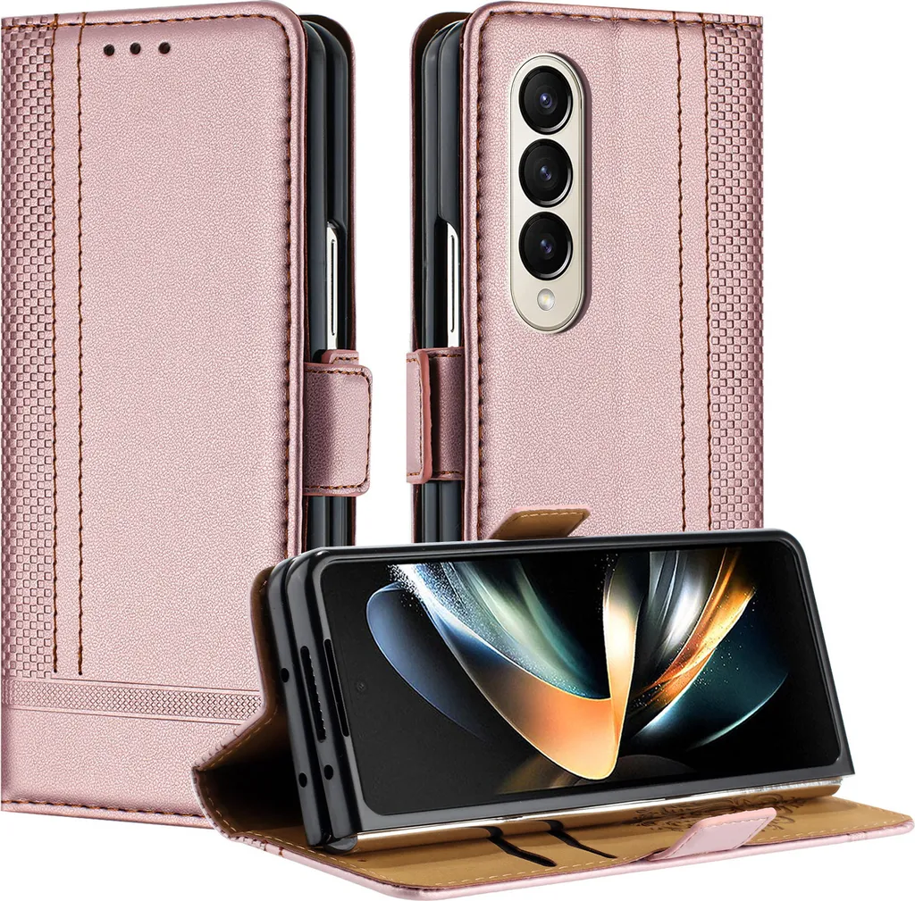Cover in Pelle per Samsung Galaxy Z Fold 4 5G Rosa con Stand Integrato