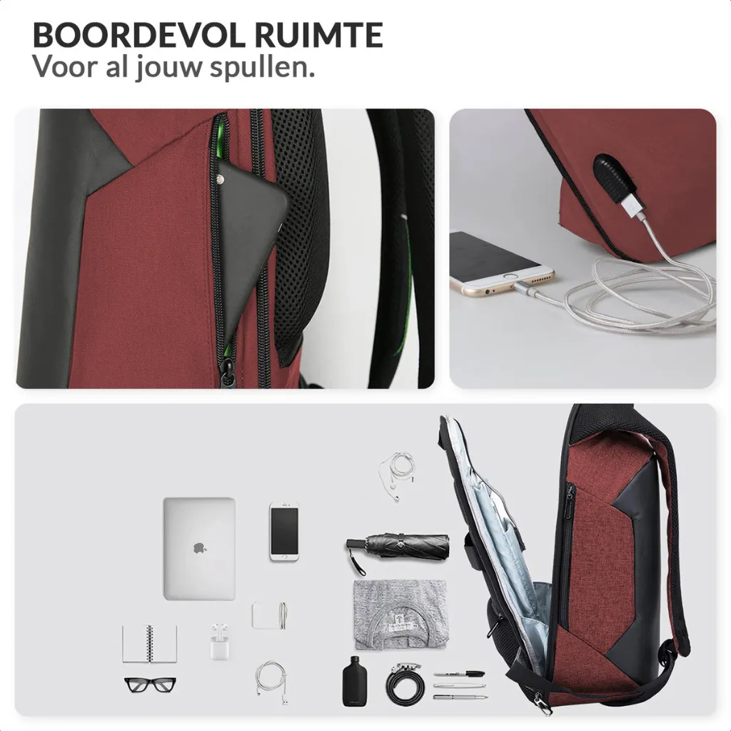 Sac à dos ordinateur 15 pouces rouge Lovnix - Protection antivol USB