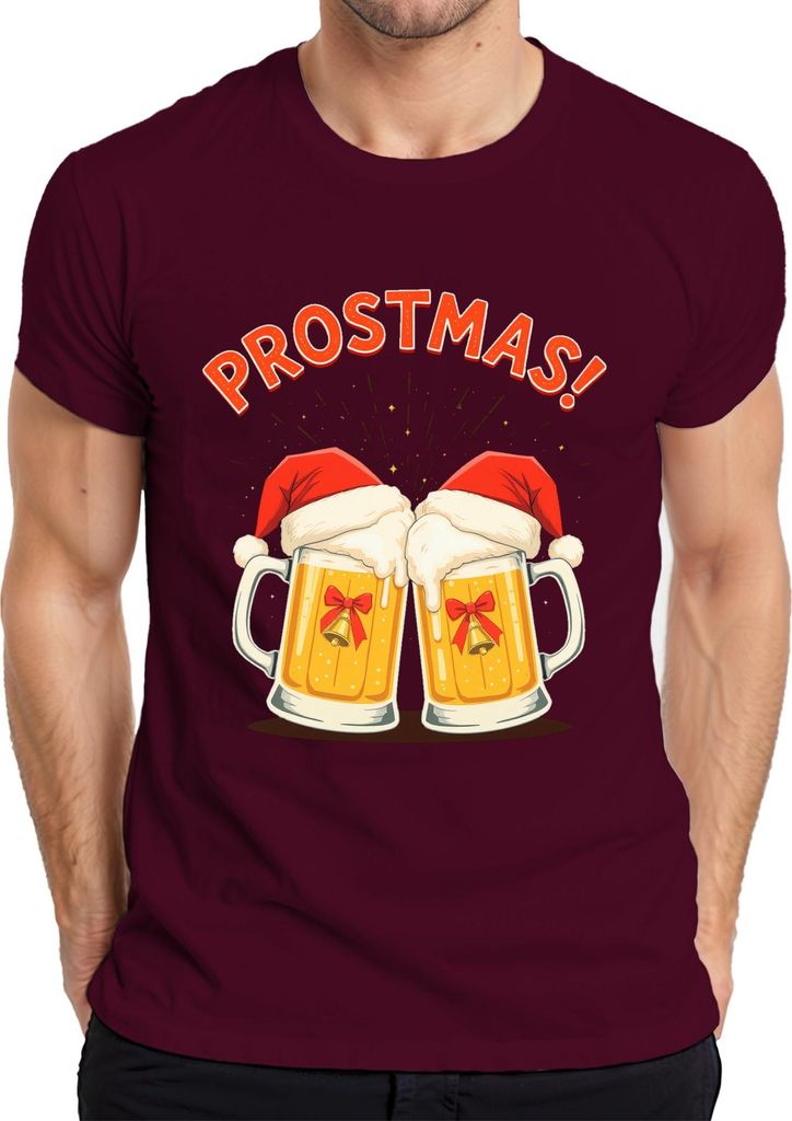 PROSTMAS! Bierkrug Weihnachten Santa Hut Geschenk lustig Herren T-Shirt, Burgundy, 3XL