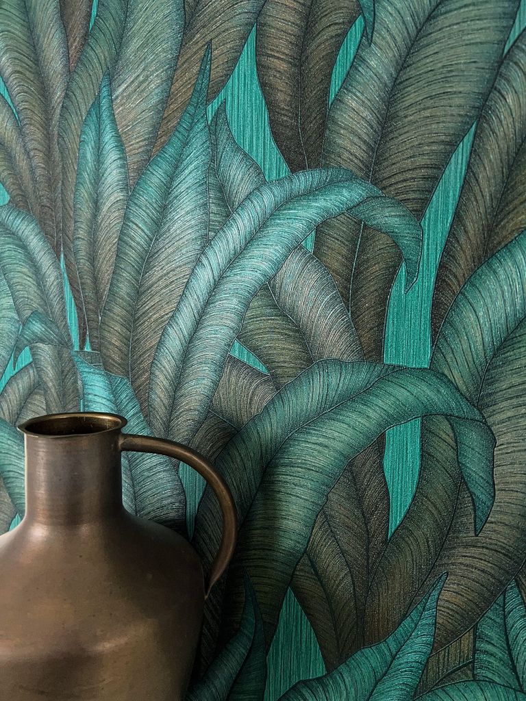 NEWROOM Tapete Grün Vliestapete Dschungel - Mustertapete Modern Petrol Metallic Palmen Blätter Palmenblätter Tropisch Dschungeltapete