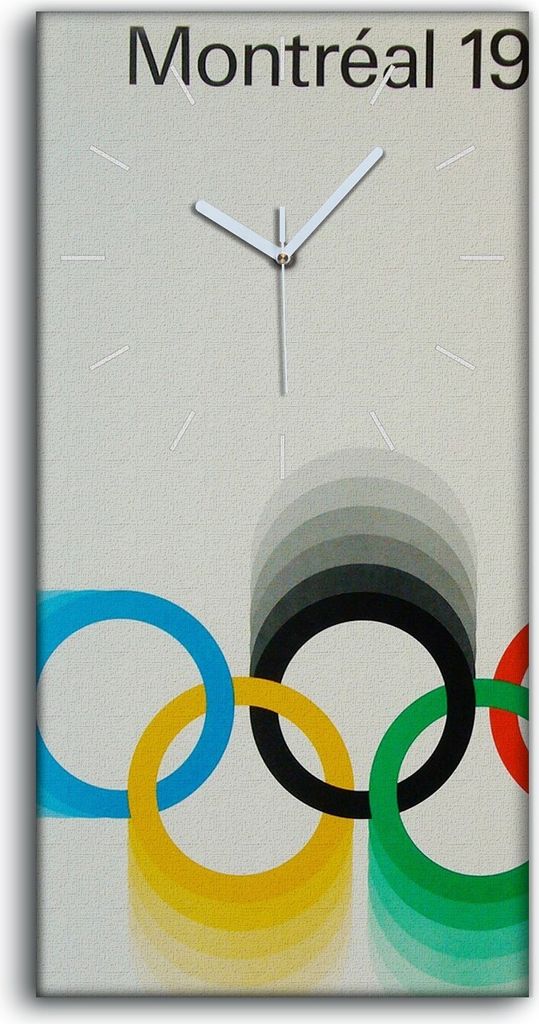 Wohnzimmer-Bild Leinwand Uhr Geräuschlos 30x60 Montreal Olympische Spiel Vintage - weiße Hände