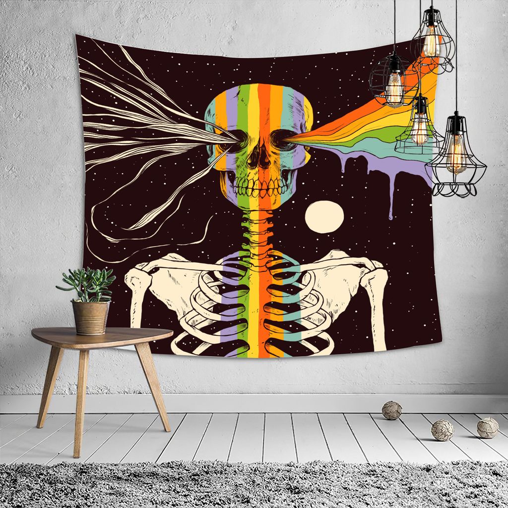 Totenkopf-Wandteppich, Meditations-Skelett-Wandteppich, Chakra-Wandteppich, Sternen-Wandteppich, Schwarz-Weiß-Sterne-Wandteppich Für Zimmer (230 ...