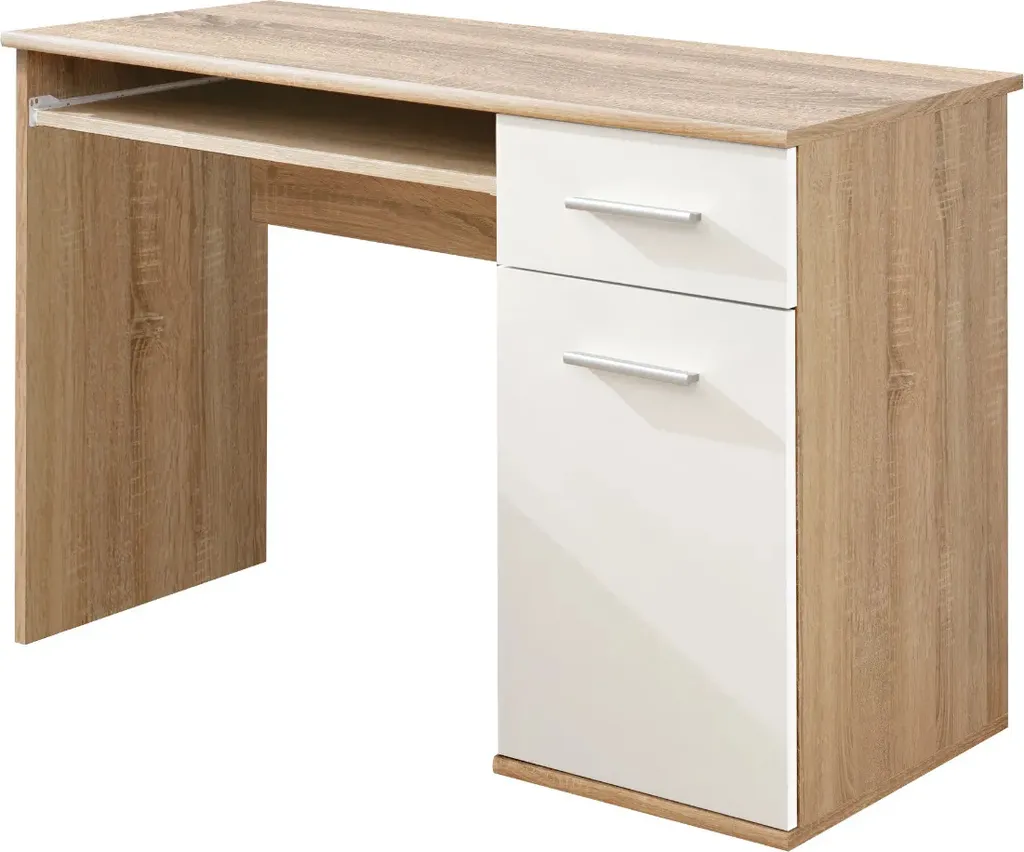 Bureau Design EMAN Chêne Sonoma / Blanc avec Rangement - Bureau Compact