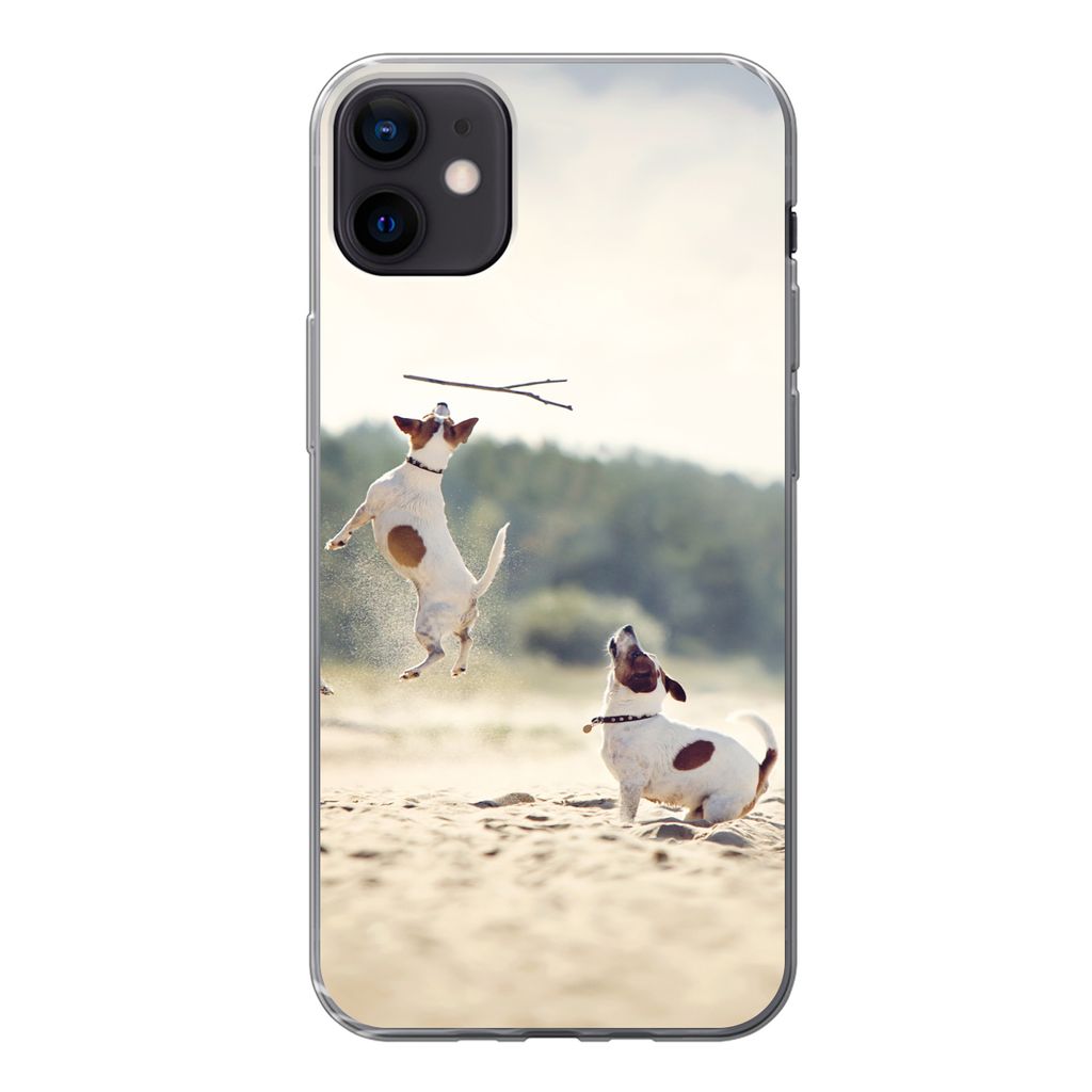 MuchoWow Handyhülle Schutzhülle Hülle für iPhone 12 mini Hund - Zweig - Sand Silikon Softcase Handy Hülle - Bild