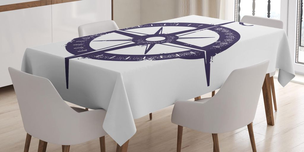 ABAKUHAUS Kompass Tischdecke, Segeln-Kompass mit einem riesigen Symbol an mit einem Windrose-Dunkel-Lila tont, 140 x 200 cm, Dark Purple Weiß