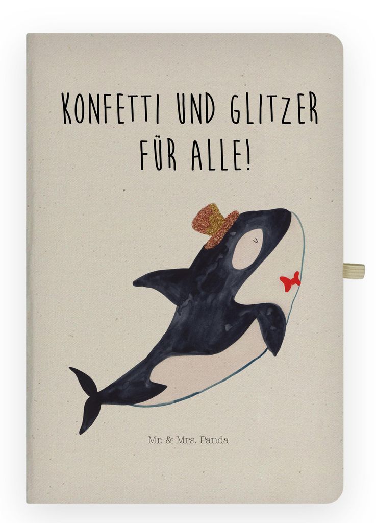Mr. & Mrs. Panda notizbuch a4 Orca Zylinder - Transparent - Geschenk, Glückwunsch, Fest, Kladde, Geburtstag, Glitzer, Kariert, Tagebuch, Konfetti,...