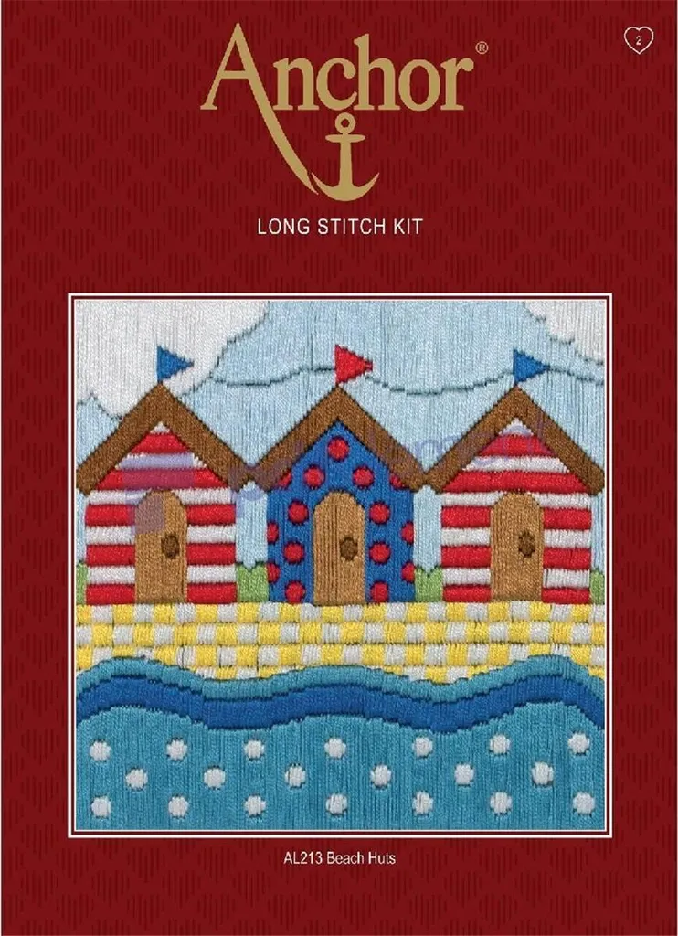 Kit broderie points longs avec dessin imprimé Anchor Cabines de plage
