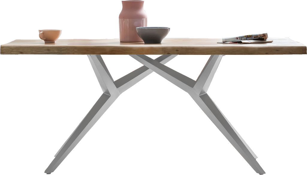 SIT Möbel Esstisch Baumkante | Platte 56 mm Akazie natur | 220 x 100 cm | Gestell Metall antiksilbern | B 220 x T 100 x H 78 cm | 15275-40 | Serie...