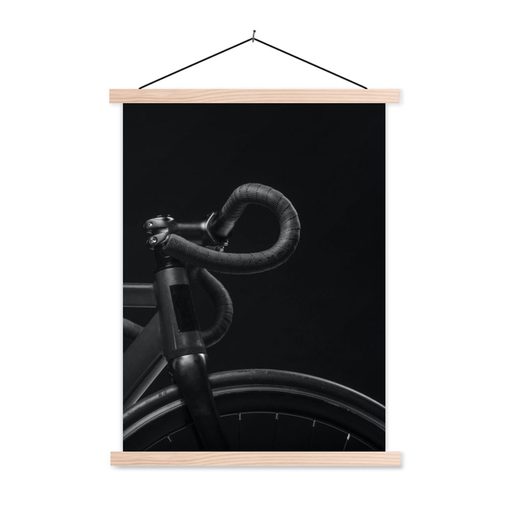 MuchoWow Textilposter Fahrrad - Lenker - Schwarz - Weiß 40x53 cm mit holzfarbenen Rahmen - Schlafzimmer