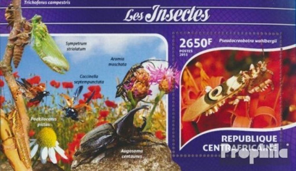 Briefmarken Zentralafrikanische Republik 2015 Mi Block 1287 (kompl. Ausgabe) postfrisch Insekten