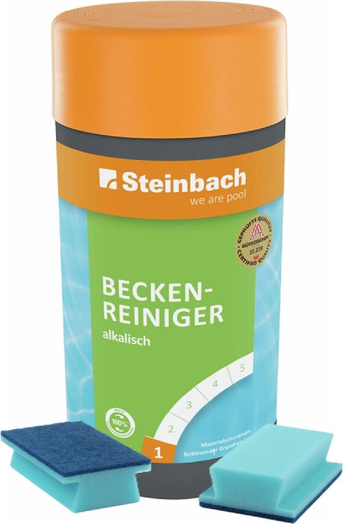 Steinbach | Beckenreiniger-Set alkalisch 1l + Handschrubber Doppelpack | gegen Fett, Kalkseife & Schmutz | materialschonend & effektiv | für Innen...