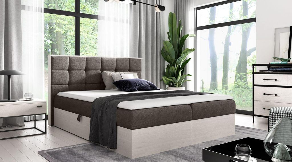 Kontinentales Bett 180x200 CHANTELLE 1 - nordisches Teakholz / braun + GRATIS Matratzenauflage