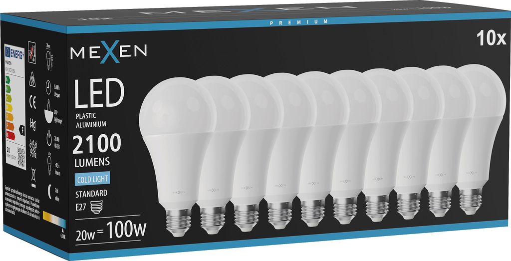 Mexen Nova 10x LED-Glühbirne E27, A70, 20W, Kalt - 6500K, 2100 lm - L100-E27-2065-01x10