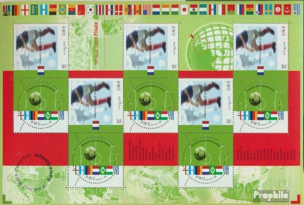 Briefmarken Frankreich 2002 Mi 3620-3621 Kleinbogen (kompl.Ausg.) postfrisch Fußballweltmeister