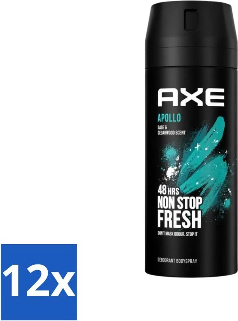 Ax Déodorant Apollo Anti-Odeurs 48h Sauge et Cèdre - Pack de 12 Flacons