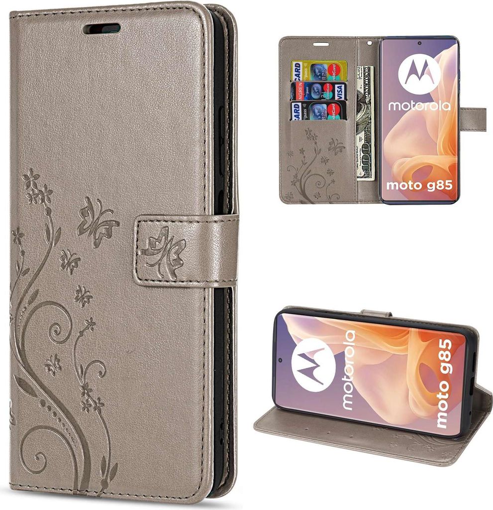 Hülle für Motorola Moto G85 Handyhülle mit [Standfunktion][Kartenfächern] in Grau