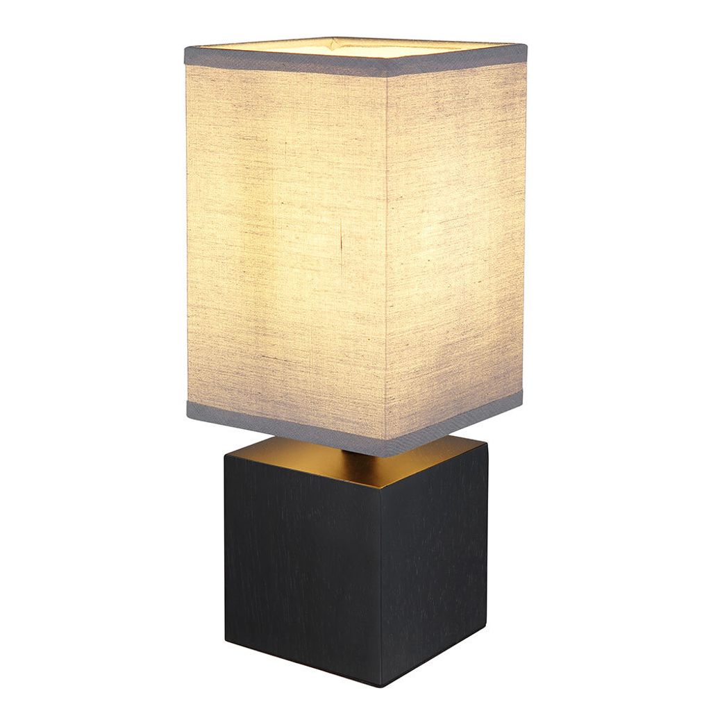 Tischleuchte, Holz Textilschirm, schwarz anthrazit, H 30 cm