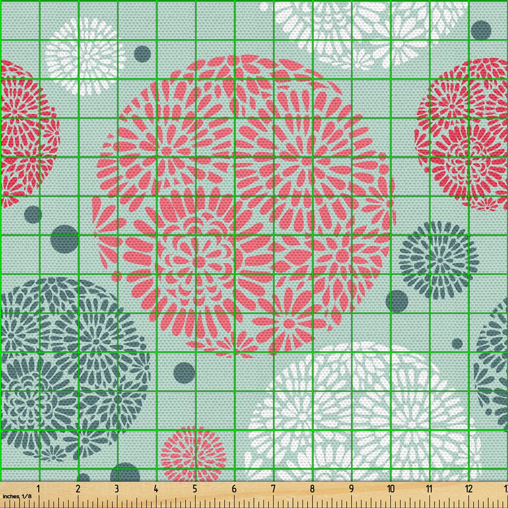 ABAKUHAUS Polka Dot Gewebe als Meterware, Retro Pastell Farbigen Wiederholt Boho Stil Blumen-Circular Shapes, 5 M (148 x 500 cm), Mandelgrün Koral...
