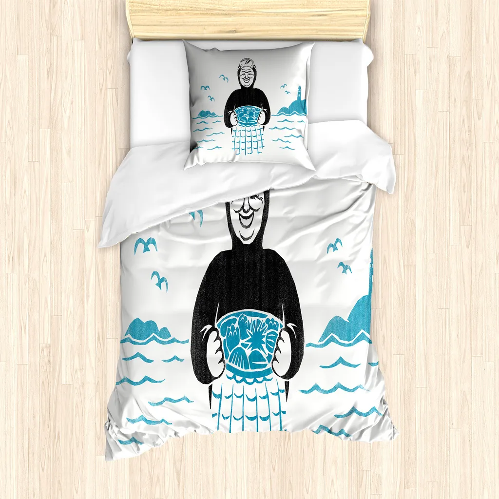 Set copripiumino ABAKUHAUS Marine per letti singoli, Nautical Diver e onde marine, antiacaro, adatto a chi soffre di allergie, con federa, 135 cm x 200 cm - 80 x 80 cm, blu mare grigio scuro