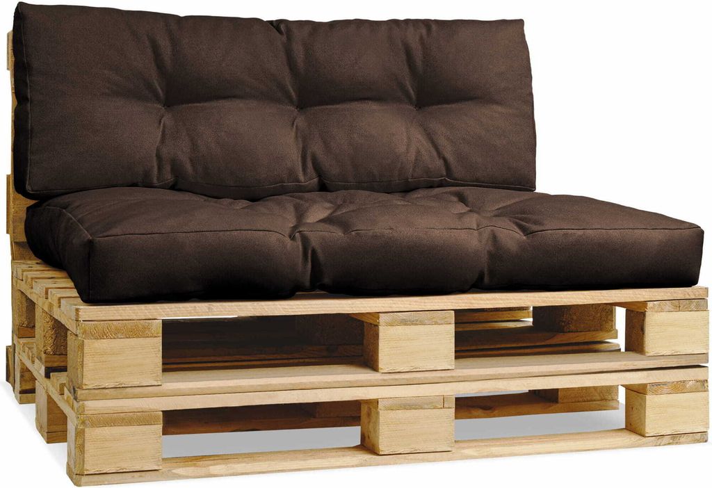 Palettenkissen für Europalette - Rückenlehne 40x120 cm, Sitzkissen 80x120 cm braun - aus dickem Polsterstoff, mit weicher Füllung - Set aus 2