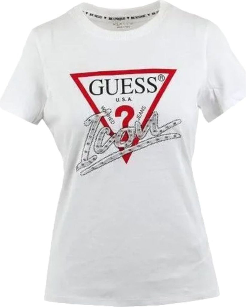 Damen Weißes Bio-Baumwoll-T-Shirt mit Strass & Stickerei, Größe: L Farbe: Bianco