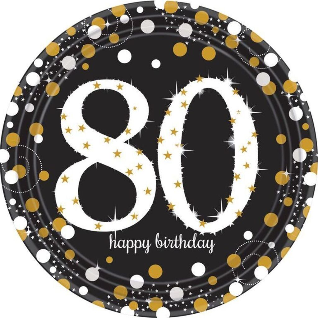 80. Geburtstag gold 8 glitzer Teller