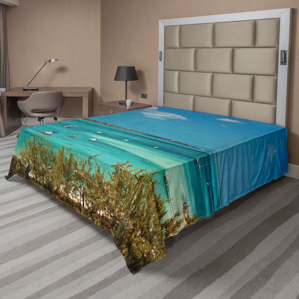 ABAKUHAUS Segelboot Bettlaken, Segelboote Und Motorboote Verankert In Kristallklaren Gewässern Der Bahamas, weiches bequemes oberes Bettlaken für...