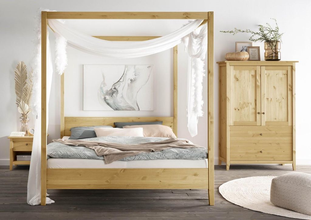 Himmelbett 180 x 200 cm Kiefer Gelaugt Massiv