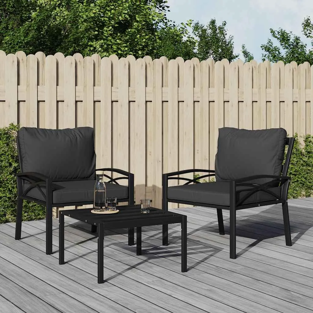 Fauteuil de jardin en acier et coussins gris anthracite 68 cm Lumarko