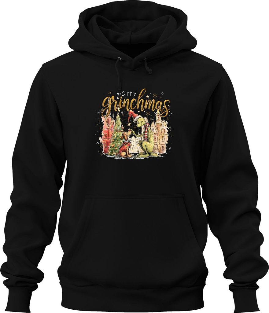 merry grinchmas Weihnachten Grinch Geschenk lustig Max Rentier Uni Hoodie Kapuzenpullover, Schwarz, S