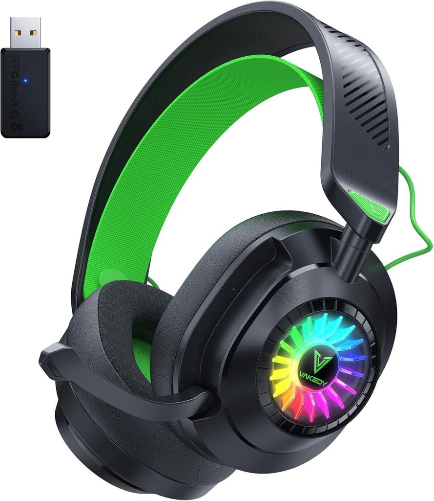 Wireless Gaming Headset,PS5 Headset Bluetooth Wireless für PC, PS4, PS5, Mac, Switch,Mobile mit Mikrofon, mit RGB Licht, Über 50 Stunden Akkulauf...
