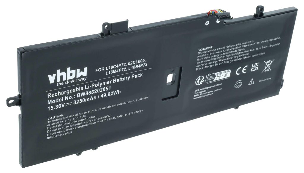 vhbw Akku kompatibel mit Lenovo ThinkPad X1 Yoga 2019-20qgs00a00, X1 Yoga 2019, X1 Yoga-20qfs00b00 Notebook (3200 mAh, 15,36 V, Li-Polymer)