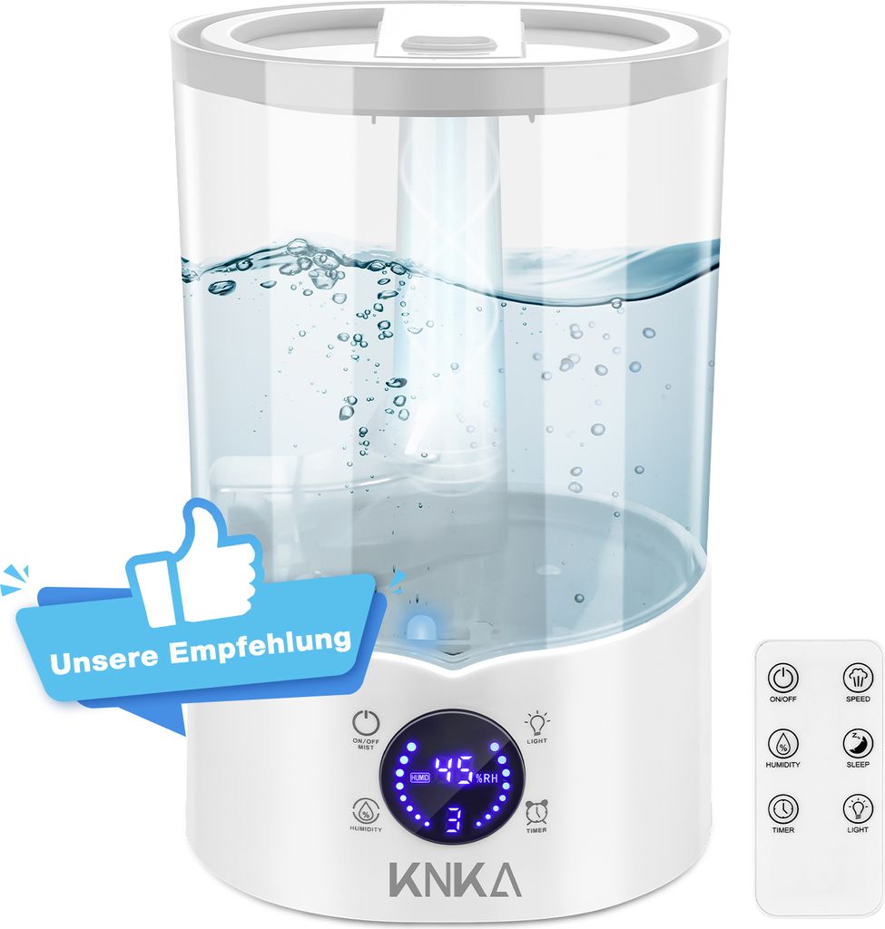 KNKA Luftbefeuchter Schlafzimmer, 4L Top-Fill Humidifier bis zu 30H, BPA-Frei, 30dB Leise Klein Raumluftbefeuchter für Baby, Kinderzimmer, Pflanze...