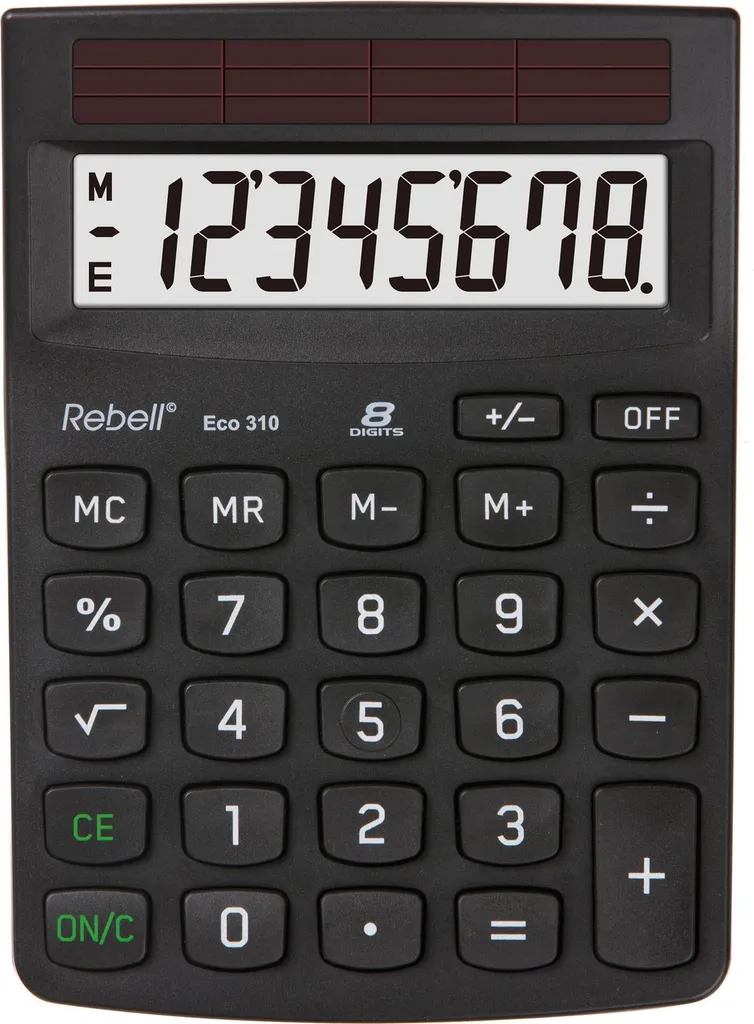 Calcolatrice Scrivania Rebell RE-Eco 310 Nera | 8 Cifre | Eco-Friendly