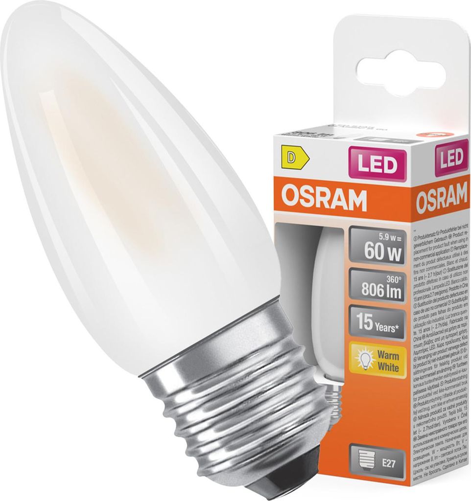 Żarówka LED B35 Świeczka E27 5.5W = 60W 806lm 2700K Ciepła Zdjęcie produktu 