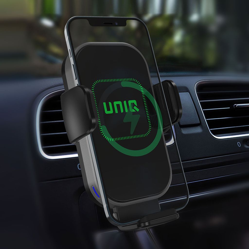 UNIQ Accessory 2 in 1 Car Phone Holder and Wireless Charger - Air Vent & Dashboard - Black