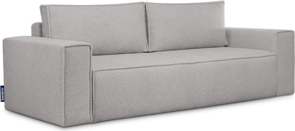KONSIMO Schlafsofa 3 Personen zeitloses Design mit weiche Sitzfläche und hohe Rückenlehne "NAPI II" ,aschgrau, Bouclé-Stoff, Modern, 244x89x101 cm