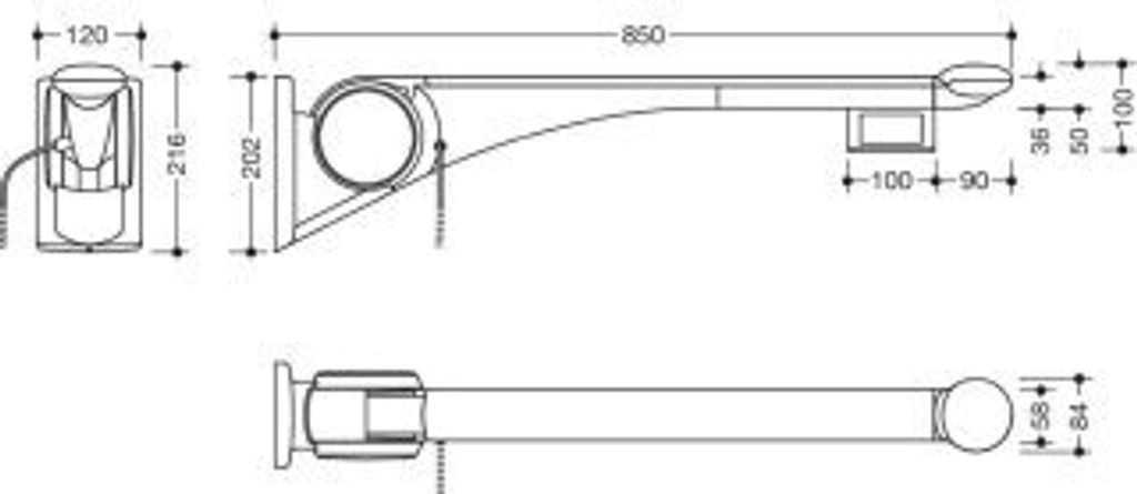 HEWI 802.50.44760 SD Stützklappgriff Premium,850 mm, re