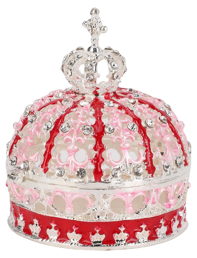 Boîte à bijoux émaillée rouge et argent vintage avec couronne royale