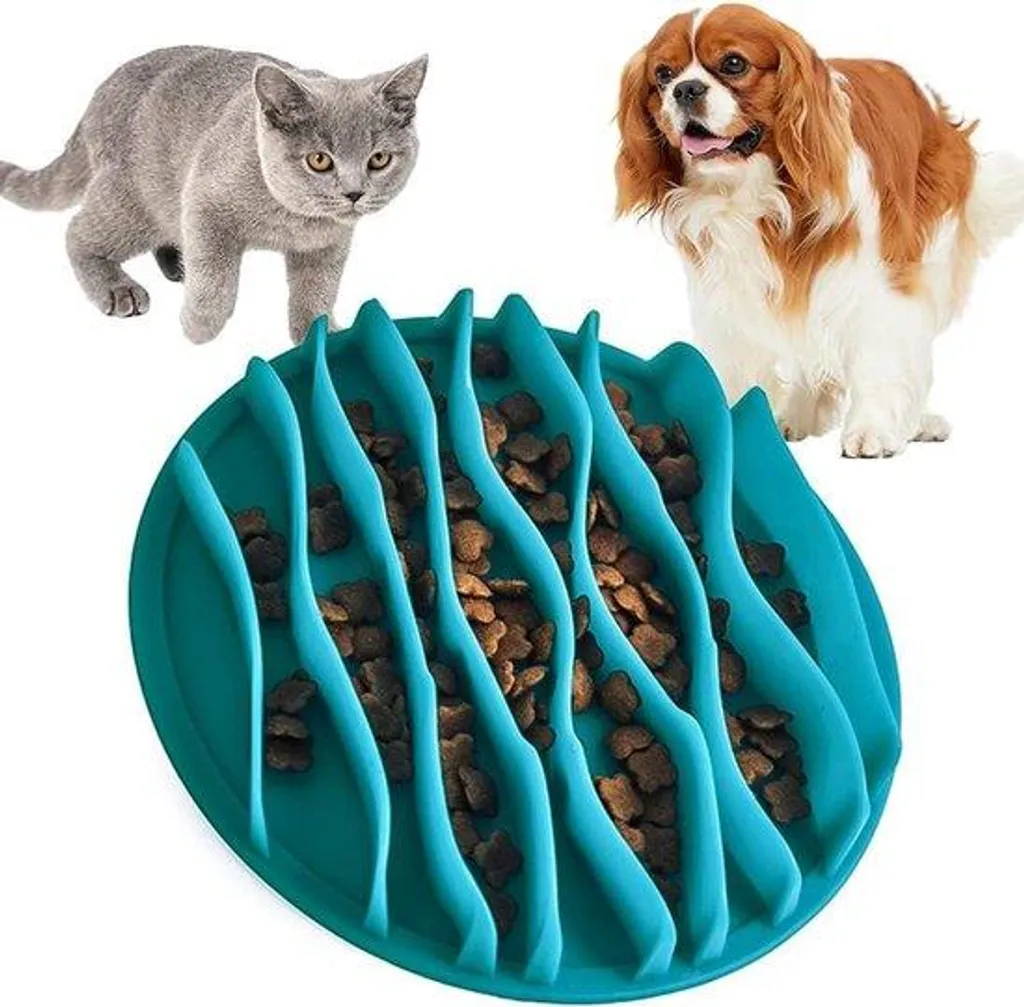 Stop aux vomissements : Gamelle anti-glouton pour chat et chien bleue